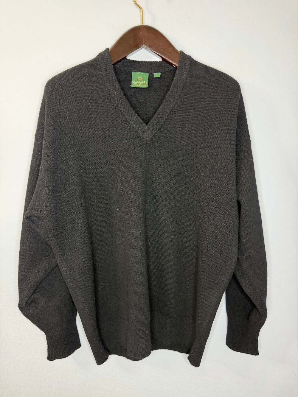 Vintage Nordstrom Men's Black Lambs Wool V-neck Pullover Sweater Sz L